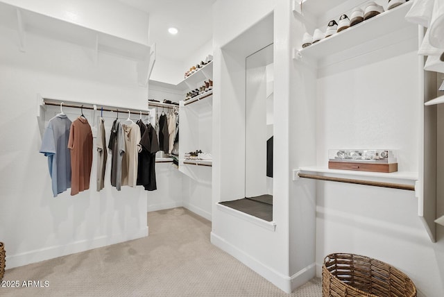 walk in closet with carpet floors