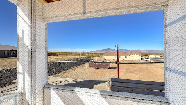 view of patio / terrace with a mountain view