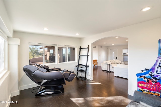 interior space with dark wood-type flooring