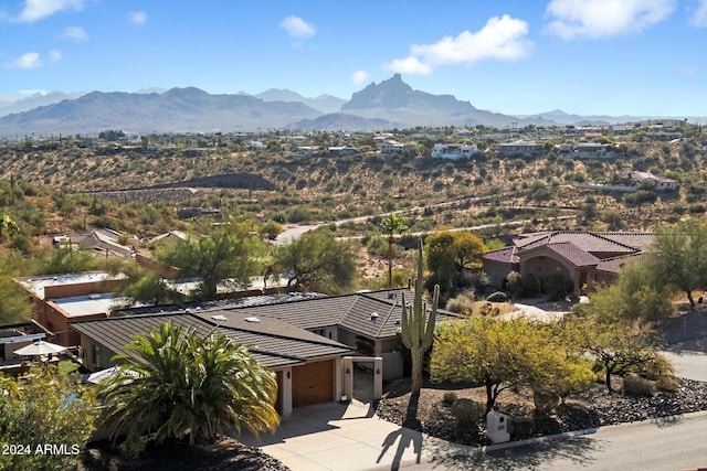 drone / aerial view featuring a mountain view