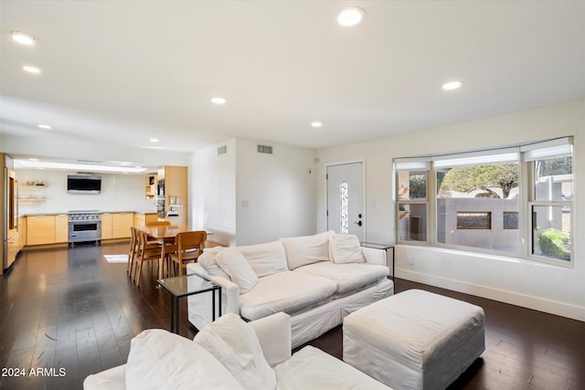 living room with dark hardwood / wood-style floors