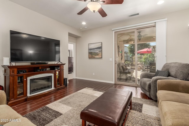 living room with ceiling fan