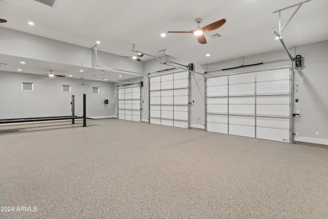 garage featuring ceiling fan