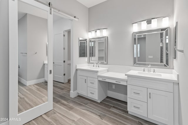 bathroom featuring vanity and wood-type flooring