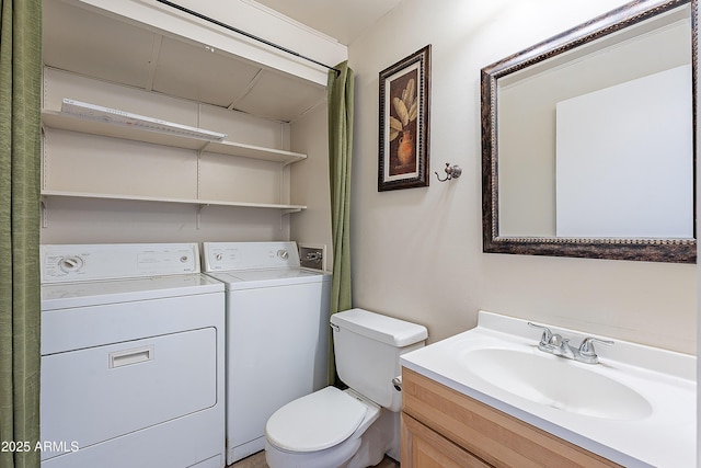 2233 W Farmdale Ave Unit 2, Mesa, AZ 85202 - bathroom with washing machine and clothes dryer, vanity, and toilet