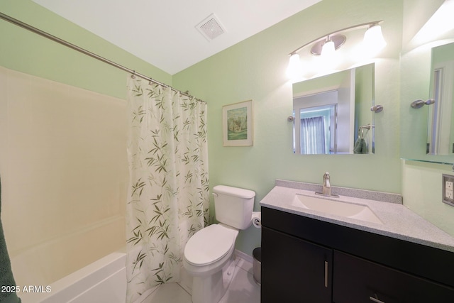 full bathroom featuring vanity, toilet, and shower / bath combo