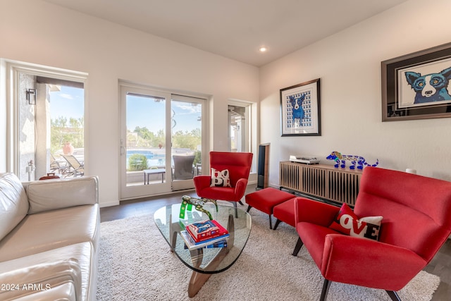 living area featuring hardwood / wood-style flooring