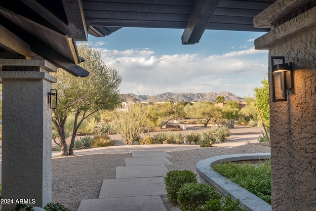 view of yard featuring a mountain view