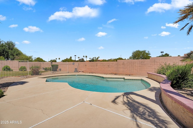 view of pool featuring a fenced backyard and a patio area