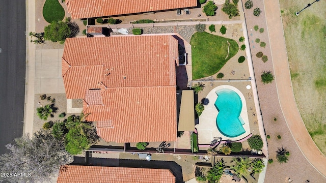 aerial view of a pool area