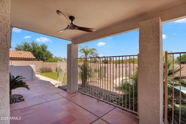 view of patio / terrace with ceiling fan and a fenced backyard