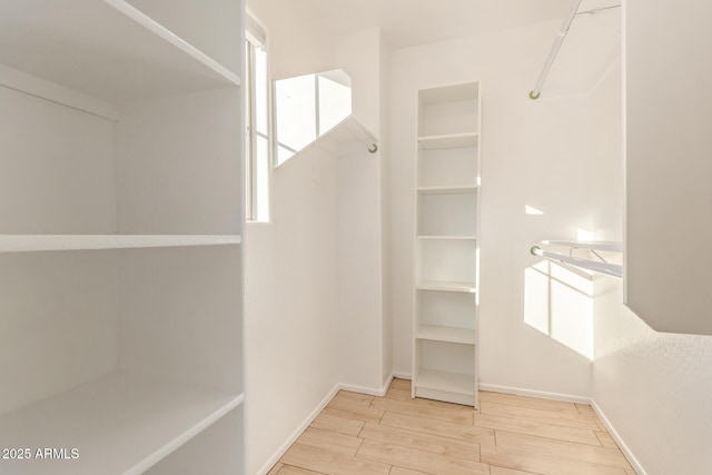 walk in closet with hardwood / wood-style flooring