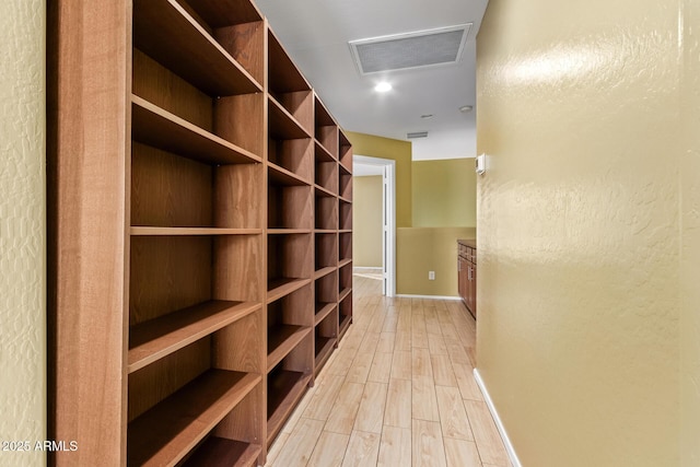 spacious closet featuring light wood-type flooring