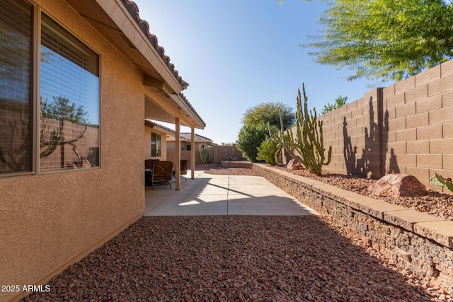 view of yard featuring a fenced backyard and a patio