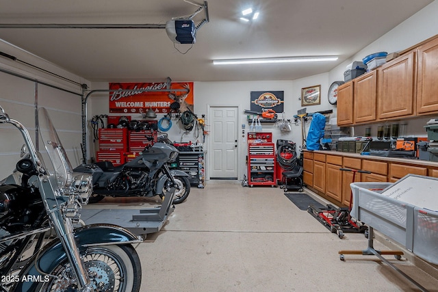 12238 W Patrick Ct, Sun City, AZ 85373 - garage featuring a garage door opener and a workshop area