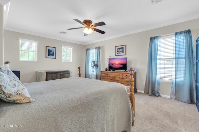 3029 E Patrick St, Gilbert, AZ 85295 - carpeted bedroom with crown molding, baseboards, and a ceiling fan