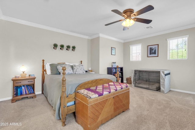 3029 E Patrick St, Gilbert, AZ 85295 - carpeted bedroom featuring crown molding, baseboards, and a ceiling fan