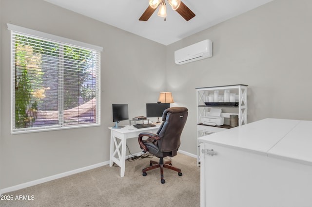 3029 E Patrick St, Gilbert, AZ 85295 - office featuring a wall mounted air conditioner, a ceiling fan, light carpet, and baseboards