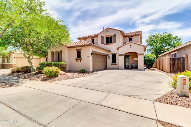 3029 E Patrick St, Gilbert, AZ 85295 - mediterranean / spanish-style house featuring a tiled roof, stucco siding, concrete driveway, and a garage