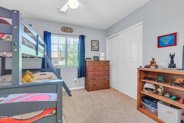 3029 E Patrick St, Gilbert, AZ 85295 - carpeted bedroom with a closet, a ceiling fan, and baseboards