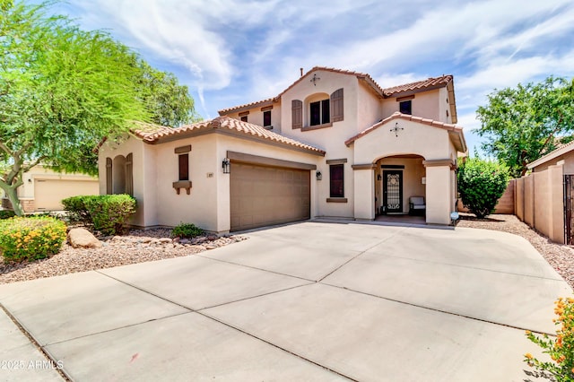 3029 E Patrick St, Gilbert, AZ 85295 - mediterranean / spanish-style house with a garage, stucco siding, a tiled roof, and concrete driveway