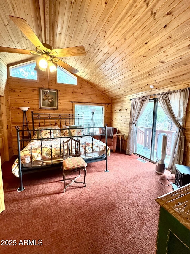 403 W Sherwood Dr, Payson, AZ 85541 - carpeted bedroom featuring wood walls, vaulted ceiling, and wooden ceiling