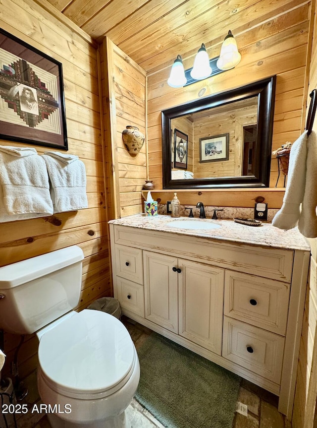 403 W Sherwood Dr, Payson, AZ 85541 - bathroom with vanity, wood walls, toilet, and wood ceiling