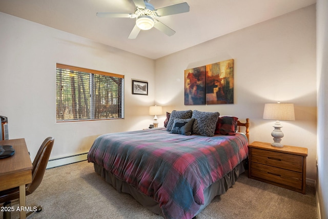 6523 Wild Cat Way, Pinetop, AZ 85935 - bedroom with carpet flooring, baseboard heating, a ceiling fan, and baseboards