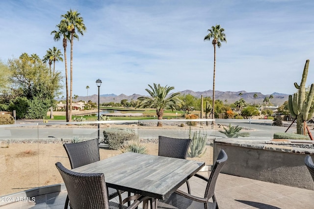 view of patio featuring a mountain view