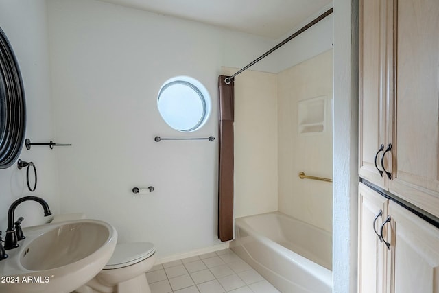 full bathroom featuring tile patterned flooring, shower / bathing tub combination, toilet, and sink