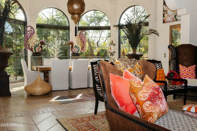 tiled dining space with a wealth of natural light