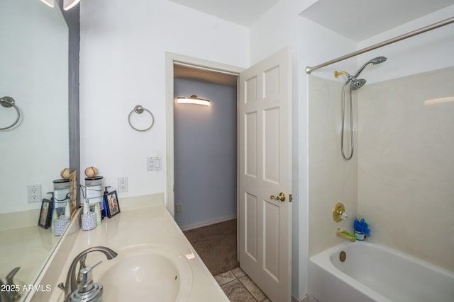 full bath featuring vanity and bathing tub / shower combination