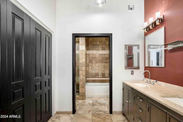 bathroom with vanity and plus walk in shower