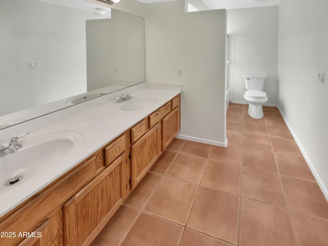 bathroom with vanity, tile patterned floors, and toilet