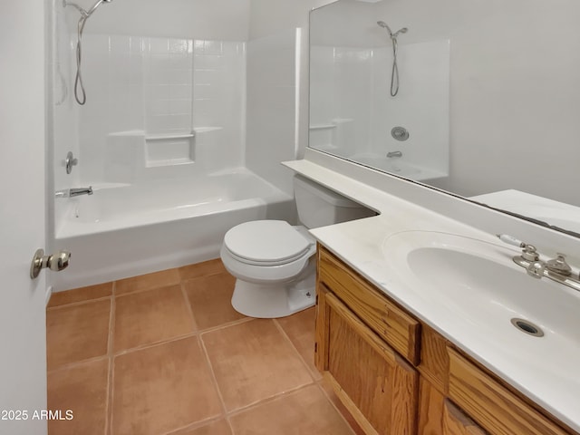 full bathroom featuring vanity, tub / shower combination, tile patterned floors, and toilet