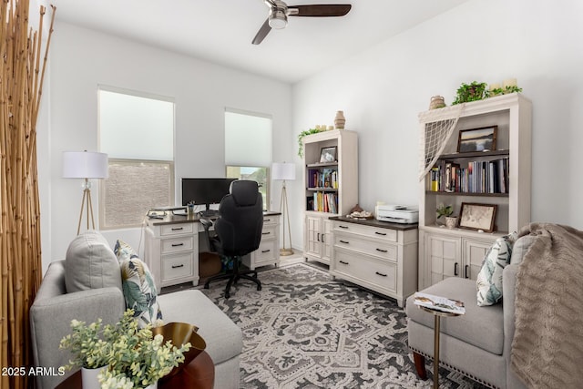 home office with ceiling fan