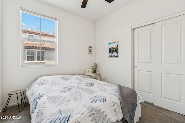 2313 E Hidalgo Ave, Phoenix, AZ 85040 - carpeted bedroom featuring a closet and ceiling fan