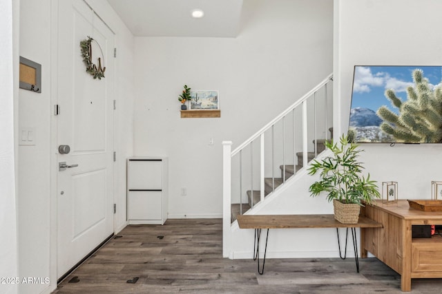 2313 E Hidalgo Ave, Phoenix, AZ 85040 - entryway with wood finished floors, stairway, and recessed lighting