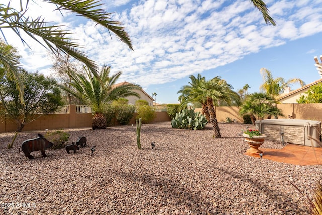 view of yard with a hot tub