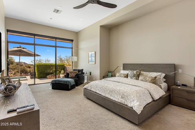 8145 E Tecolote Cir, Scottsdale, AZ 85266 - carpeted bedroom featuring access to outside, visible vents, and a ceiling fan