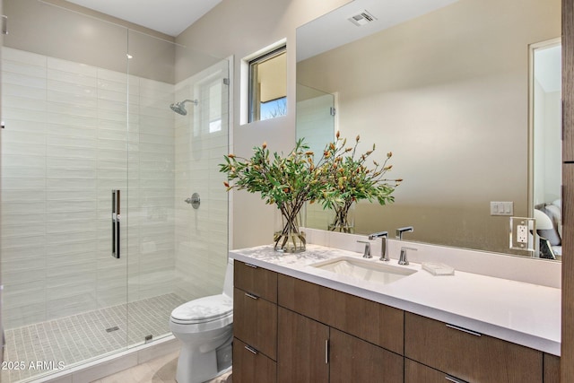 8145 E Tecolote Cir, Scottsdale, AZ 85266 - bathroom featuring visible vents, a shower stall, toilet, and vanity