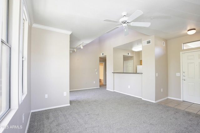 20100 N 78th Pl Unit 2105, Scottsdale, AZ 85255 - unfurnished living room featuring ceiling fan, carpet floors, visible vents, and baseboards