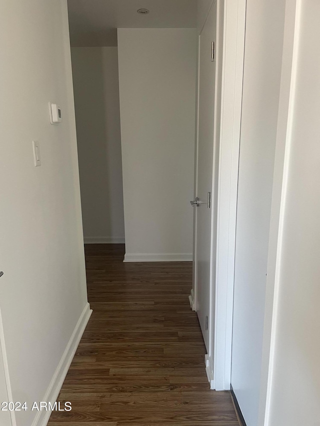 hallway featuring dark wood-type flooring