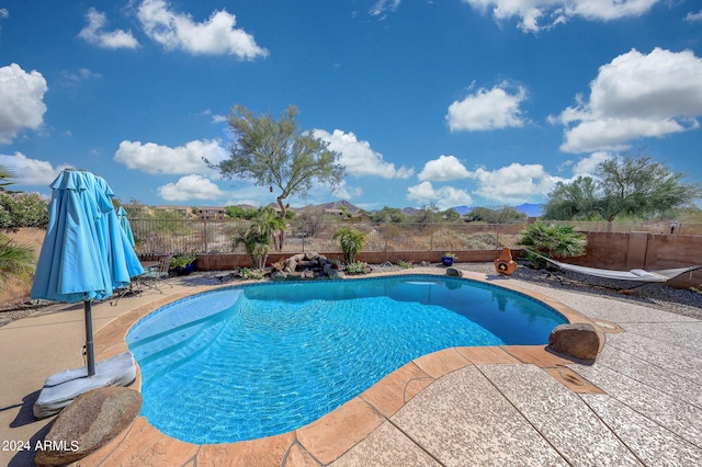 view of swimming pool featuring a patio area