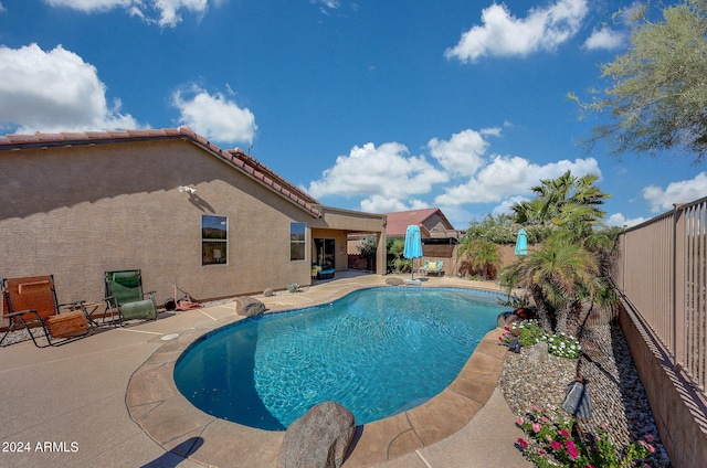 view of swimming pool with a patio area