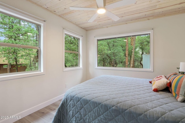 3674 N Navajo Dr, Pine, AZ 85544 - bedroom featuring wood finished floors, baseboards, wood ceiling, and a ceiling fan