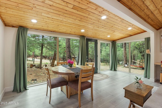 3674 N Navajo Dr, Pine, AZ 85544 - dining space featuring wooden ceiling, wood finished floors, recessed lighting, and vaulted ceiling