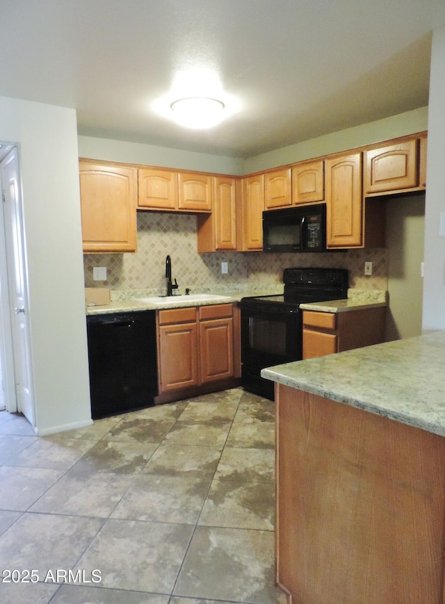 30 E Brown Rd Unit 2113, Mesa, AZ 85201 - kitchen with black appliances, decorative backsplash, light countertops, and light tile patterned floors