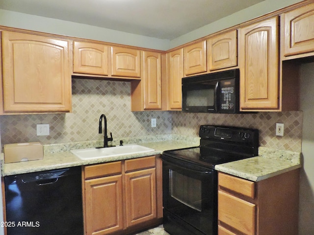 30 E Brown Rd Unit 2113, Mesa, AZ 85201 - kitchen with black appliances, decorative backsplash, light countertops, and light brown cabinetry