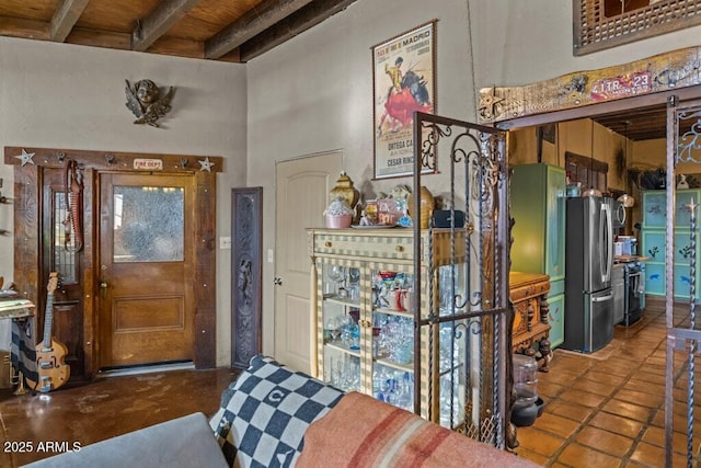 14 Black Knob Vw, Bisbee, AZ 85603 - tiled foyer entrance featuring beamed ceiling and wooden ceiling